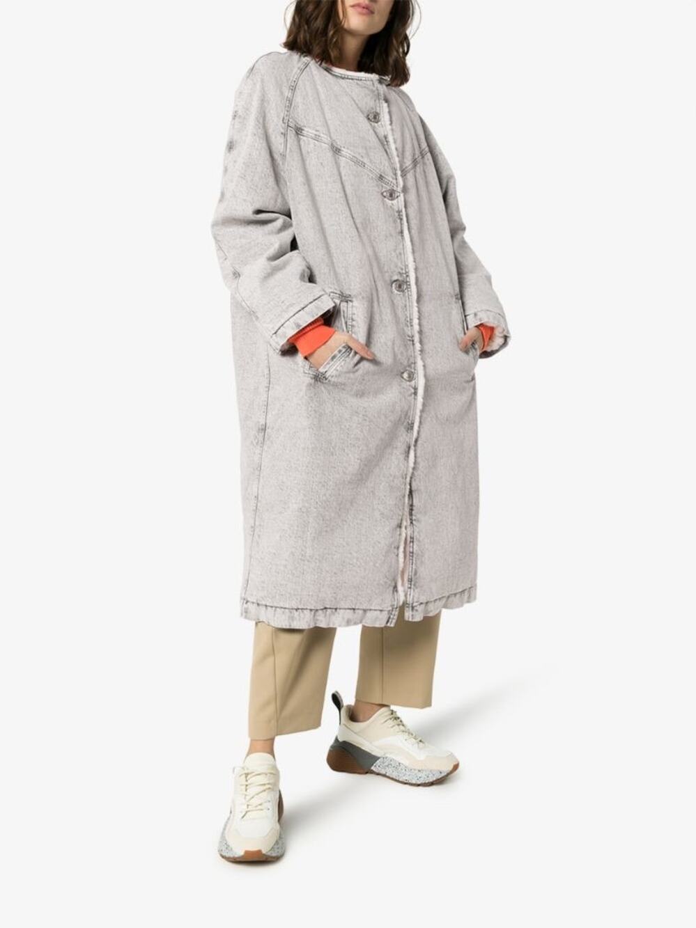 ISABEL MARANT Kaleia Oversized Denim Faux Fur Coat Size 36 in Gray